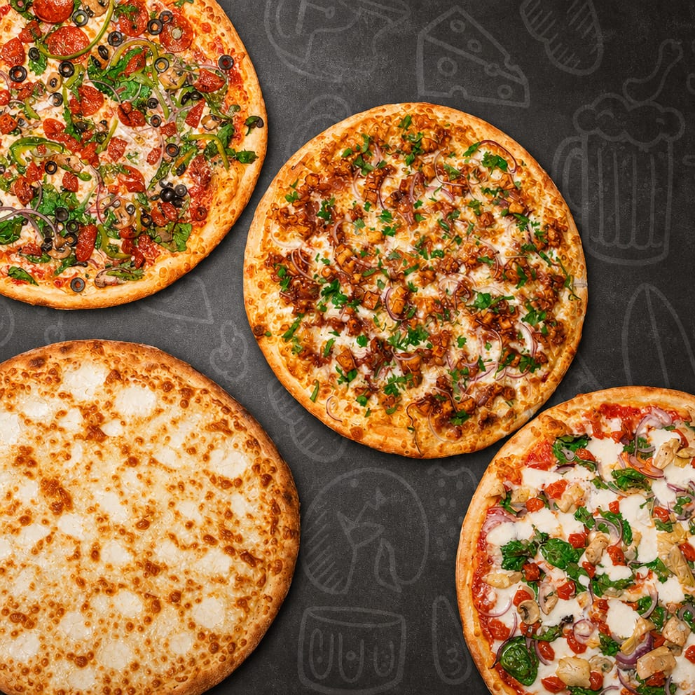 Family Pack #3,  2 SPECIALTY PIZZAS 2 ONE TOPPING PIES.